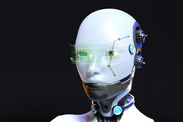 Artistic 3D illustration of a cyborg with artificial intelligence - 579750526