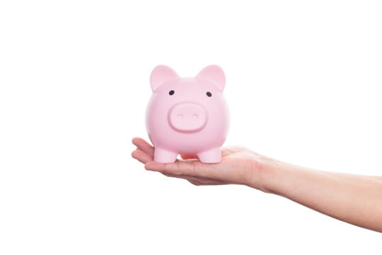 Man holding pink piggy bank. - Powered by Adobe