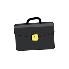 Black business briefcase on white background. Cartoon 