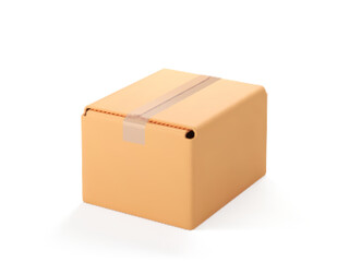 3D cardboard closed box isolated on white background. Render delivery cargo box. Cartoon style cardboard box or delivery package. 3d realistic vector