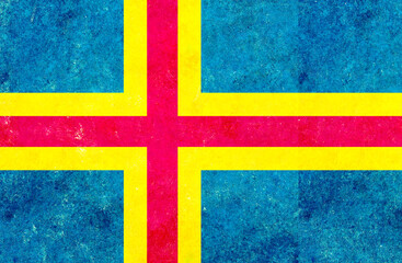 Flag of the autonomous region of Aland Island with Grunge texture. 