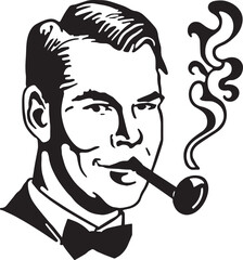 Man Pipe Smoking Chap Retro Clip Art Vector Illustration SVG