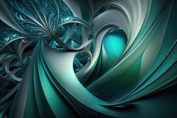 Fototapeta premium Green mint liquid waves abstract background. Generative AI