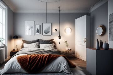 Modern bedroom with white and brown color