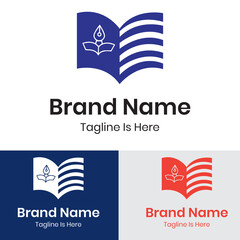 Blue and white book logo design
