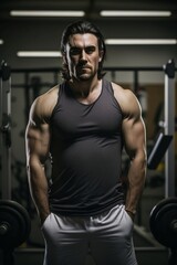 Fototapeta na wymiar Full body portrait of a man at the gym. Generative AI