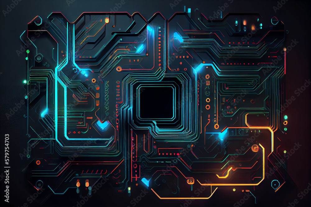 Wall mural abstract circuit line background. futuristic cyberspace concept. generative ai