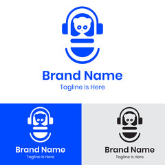 Brown coati earphone with podcast logo design
