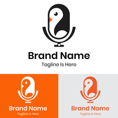 Cute penguin with microphone logo design
