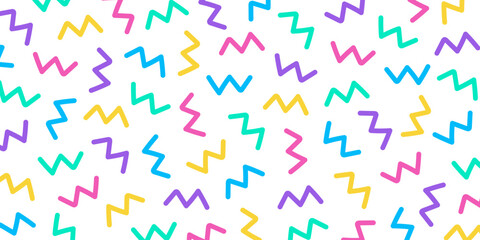 Colorful memphis style geometric pattern on white background. Vector illustration