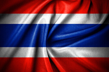 Dark curved of thailand flag made by cotton fabric material, and National Flag of Thailand - Rectangular Shape patriotic symbol