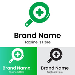 Magnifying glass and cross illustration first aid information logo
