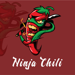 Red and green illustration modern ninja chili logo design  © Htmmehedi427