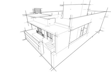Architectural sketch of a house building 