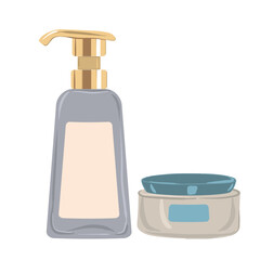 Cosmetic lotion with dispenser and Moisturizing cream in luxury jar. Vector illustration