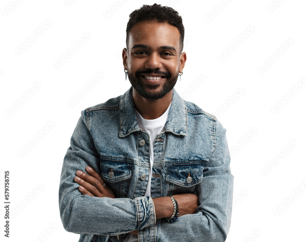 Wall mural handsome young african american guy posing in studio, transparent background