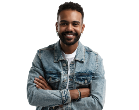 Handsome young african american guy posing in studio, transparent background