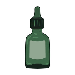 Serum with dropper in green glass bottle. Vector illustration