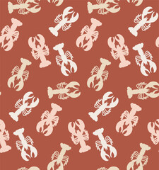 Abstract Lobsters Silhouettes Doodle Style Seamless Pattern Perfect for Allover Swimwear Fabric Print or Wrapping Paper Sea Creatures Illustration Trendy Fashion Colors