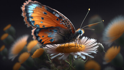 Butterfly on beautiful flowers, cute little animal, winged creature, animal that lives on trees and plants, Generative AI