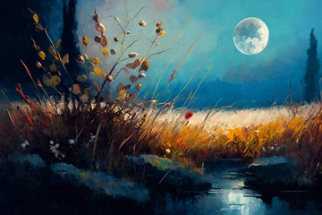 Foto op Plexiglas Schilderkunst The moonlit landscape, generative AI