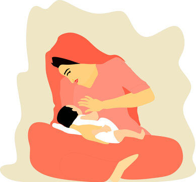 Vector of Young Indian mother breastfeeding her newborn child.