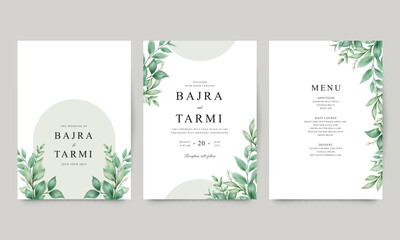 Fototapeta na wymiar Greenery for elegant wedding invitation set template