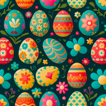Generative AI image of multicolored background with Easter pattern