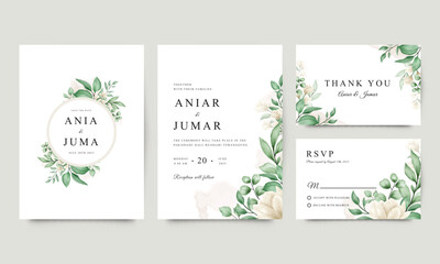 Fototapeta na wymiar Set of wedding invitations with watercolor floral plants
