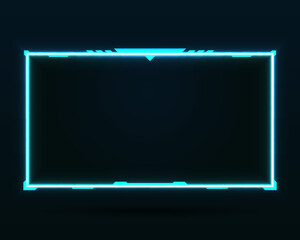 Futuristic neon blue stream overlay webcam screen border frame template