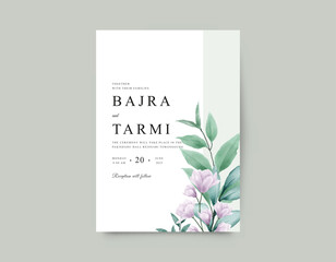 Wedding card template with watercolor purple flowers