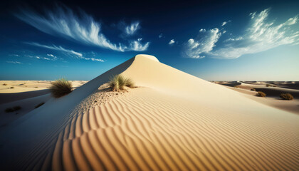 Obraz na płótnie Canvas Endless Adventure- Exploring the Vast Desert Sand Dunes Under Blazing Hot Sun. Generative AI