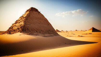 Fototapeta na wymiar Endless Adventure- Exploring the Vast Desert Sand Dunes Under Blazing Hot Sun. Generative AI
