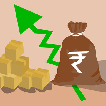 Economic inflation rupee value increase vector icon, Economy investment arrow up.