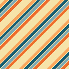 Simple multicolored retro style design with orange, pastel orange, blue and light blue colors diagonal stripes decoration on pastel yellow background - 579761926