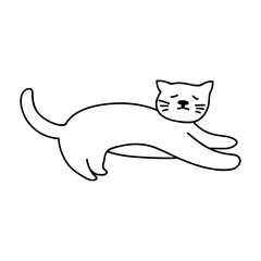 Single hand drawn cat in a funny pose. Vector illustration in doodle style. Isolated on a white background.