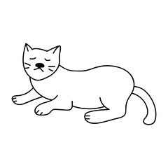 Single hand drawn cat in a funny pose. Vector illustration in doodle style. Isolated on a white background.
