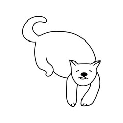 Single hand drawn cat in a funny pose. Vector illustration in doodle style. Isolated on a white background.