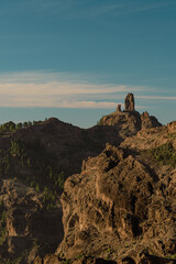 View of Roque Nublo Volcanic Crag on top of Rocky Mountains in Gran Canaria, Spain