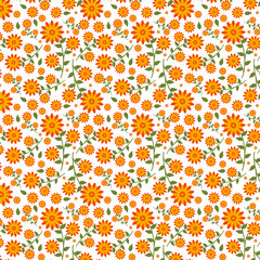 Seamless floral pattern of bright spring flowers. Wildflowers and herbs. Botanical print perfect for wallpaper, fabric, linens, stationery, posters, cards. Vector illustration