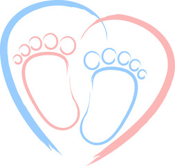 Baby-Fußabdruck rosa und blau, Baby Füße, Herz, Logo, Hintergrund