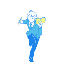 勉強を頑張る笑顔の男子のイメージイラスト（男子高生・中学生）