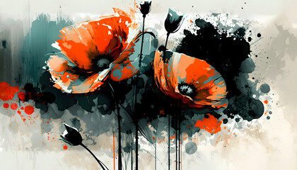 Expressive Abstract Poppies, Captivating Brushstroke Art in Vibrant Colors