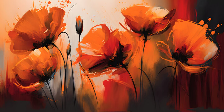 Expressive Abstract Poppies 4k wallpaper, Captivating Brushstroke Art in Vibrant Colors