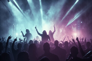 Fototapeta na wymiar A crowd of people at a concert, crowd of people dancing on dancefloor, Generative AI