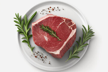 Fototapeta premium A piece of meat on a plate with herbs, Generative AI