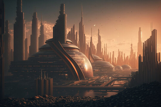 A sci-fi city with futuristic architecture in the background, Generative AI