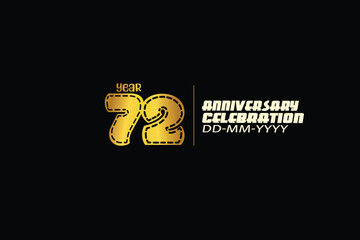 72th, 72 years, 72 year anniversary celebration abstract knit style logotype. anniversary with gold color isolated on black background-vector