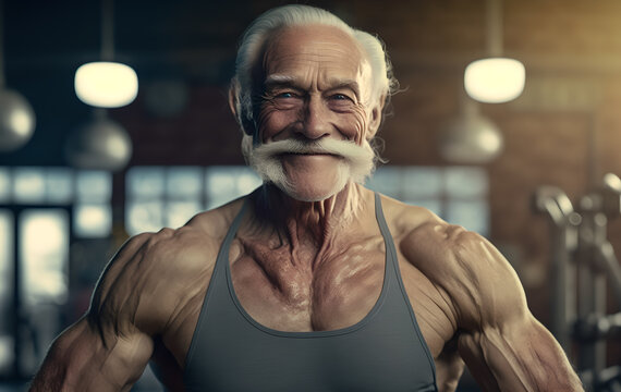 happy senior man in workout in gym