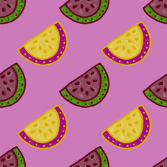 Seamless pattern with watermelon slices. Cute fruit backdrop.